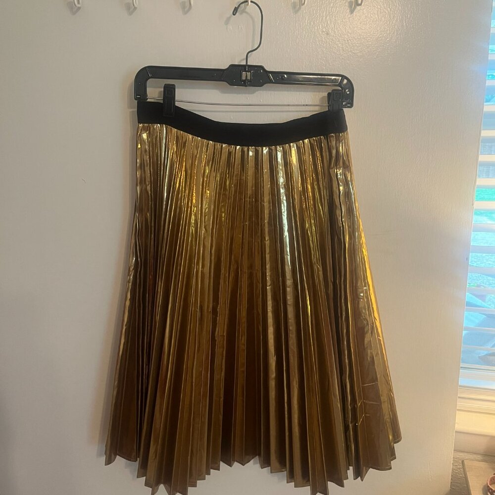 Donna Karan Metallic Gold Tone Pleated Skirt